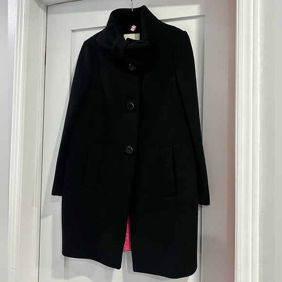 Kate Spade Black Wool Coat with Neck Bow - Picture 2 of 6
